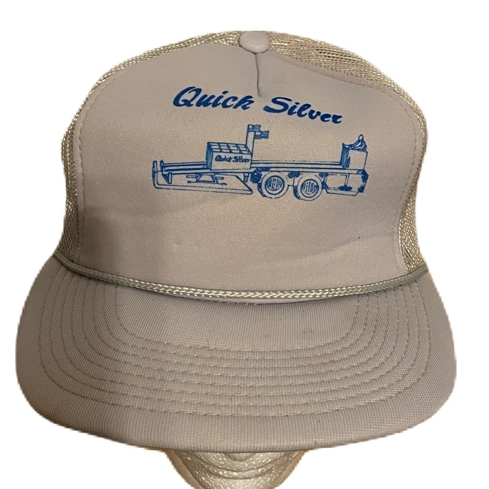 Vintage Quick Silver Motor Oil Hanes Gray Snap Back Hat Mesh Cap Trucker 80s 90s
